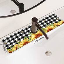1pc Sunflower Floral Pattern Rubber Faucet Splash Guard Mat, Bathroom Faucet Anti-Splash Pad, Mud Guard, Moisture-Proof Non-Slip Faucet Mat, Kitchen Countertop Accessory. Protect Your Kitchen Countertop. - Multicolor - View 13