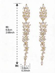Gold Marquise Cubic Zirconia Long Tassel Dangle Earrings, Bridal Sparkly Drop Earrings For Women Party Evening - Earrings - View 8