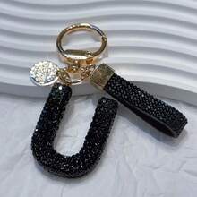 Beautiful Letter Keychain Faux Rhinestone Alphabet Elegant Black Gold Women's/Men's Accessories Suitable For Birthday Anniversary Gifts - Black - View 32