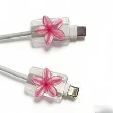 2PCS Cable Data Line Protector, Charging Cable Anti-Breakage, Resin Material, No Battery Required, Suitable For Type-C-Type-C, For Type-C- - 2pcs Deep Pink Plumeria - View 8