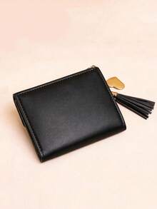 Women's 3-Fold Slim Short Wallet, Portable And Easy To Store, With Bill Compartment, Multiple Card Slots And ID Window, Compact Design, Double-Layer Flap Mini Women's Purse, Perfect For Daily Use - Black - View 5