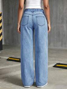 Teen Girls' Loose Fit Bow Print Casual Comfortable Flared Denim Jeans - Medium Wash - View 4