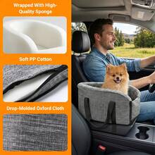 Senmeo Pet Car Booster Seat,Plush Lined Pet Car Carrier With Fixed Buckle And Bottom Straps,Storage Pocket & Cushion For Small Dog Cat Road Trip Pet Travel Carrier - Gray - View 7