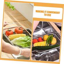Rectangular Fruit And Vegetable Washing Basket Stainless Steel Draining Basket Sink Strainer For Kitchen Versatile Reusable Food Strainer For Washing Fruits Vegetables And Pasta Space-Saving Design - View 2