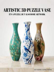 9Pcs/1 Set 3D Puzzle Vase Inner Liner Set, Decorative Hydroponic Plastic Flower Vase With Ocean Jellyfish Floral Pattern, Desktop Ornament For Home, Living Room, Office, Dining Table, Gift For Adult Women - Multicolor - View 4
