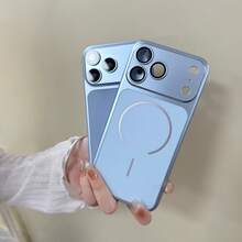 Large Window Design Magnetic Phone Case Compatible With IPhone 18 Pro 18 Pro Max, With Lens Protector, Rectangular Lens Frame Design, Electroplated Hard Shell Compatible With IPhone 17 Pro Max 16 Pro Max 15 14 13 12 11 - Sky Blue - View 2
