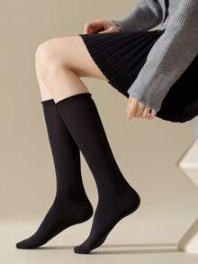 1/3 Pairs Anti-Slip Boneless Socks For Girls, Ankle-Length Red Rolled-Edge Slouch Socks, Cotton Solid Color Long Tube Socks, Korean Style - Multicolor - View 3