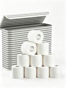 Toilet Paper Storage Bin With Flip‑Top Lid, Striped Fabric Bathroom Toilet Roll Organizer, Waterproof Dust‑Proof Tissue Container For Bathroom Vanity Cabinet - Multicolor - View 3