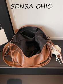 Relaxed Shoulder Bag, Soft Draping Body, With Adjustable And Detachable Shoulder Strap, Multiple Carrying Ways. Spacious Interior Storage, Neat Stitching, Lightweight And Comfortable To Wear, Suitable For Various Daily Outings, Versatile For Different Outfits, Balancing Aesthetic Appeal And Practicality. - Rust - View 3