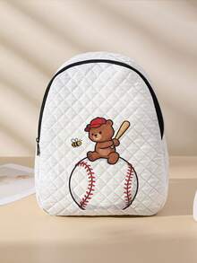 1pc Rhombus Pattern Backpack, School Bag, Storage Bag, Travel Storage Backpack, Animal Print Design, Large Capacity Foldable Easy Storage Bag, Lightweight Burden Reduction, Reinforced Double Shoulder Straps + Zipper Closure, Large Capacity Storage More Organized, Convenient And Practical For Retrieving Items, Suitable For Student School Bag, Girl's Commuter Backpack, Short Trip Bag, Campus Casual Backpack, Applicable For School Books, Daily Commute, Outdoor Travel - Multicolor - View 9