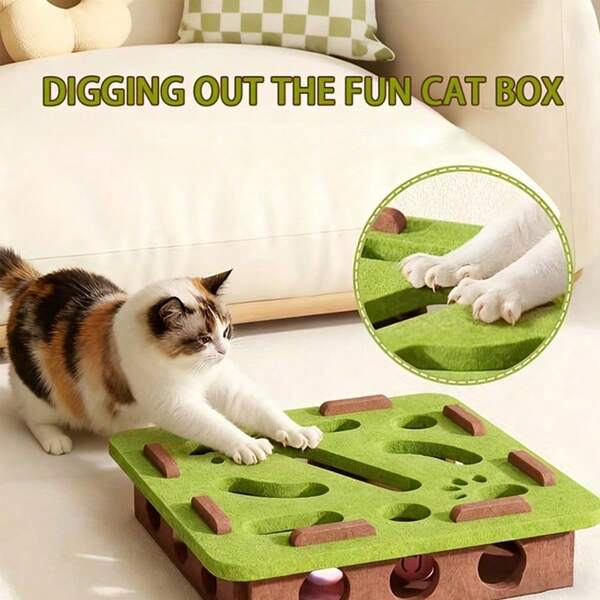 Cat Fun Box - Interactive Scratch And Dig Site With Paw Prints, Cat Puzzle Game, Suitable For Indoor Cats, Stimulates Intelligence And Physical Activity, Cat Toy, Felt Cat Activity Center, Suitable For Kittens And Adult Cats