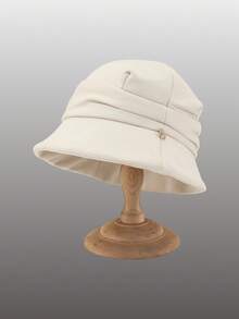 1pc Women's Solid Color Casual Polyester Warm Decorative Windproof Bucket Hat, Stacked Design, Street Style, Minimalist Face-Slimming Versatile Warm Hat For Outdoor Travel - Multicolor - View 4