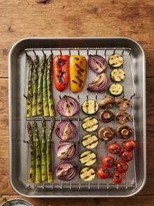 1pc/2pcs Stainless Steel Baking Pan With Rack, Oven Set, Suitable For Roasting Meat, Baking Vegetables, Cooling Pastries, Baking, Catering Baking Pan, Stainless Steel Baking Pan With Rack, Suitable For Home Use - View 5