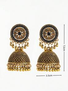 1 Pair Vintage Glamorous Fashion Rhinestone Exaggerated Design Mesh Bell Earrings Women's Versatile Jewelry - Black - View 9