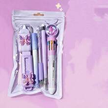 Pink Purple Gradient Butterfly Decor Stationery 6-Piece Set, Writing Correction Marking One-Stop Student Back To School Stationery Gift - Multicolor - View 14