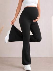 Maternity Women's Black High-Stretch Flare Pants: Summer Workout Matching Casual Dressy Lounge - Black - View 5