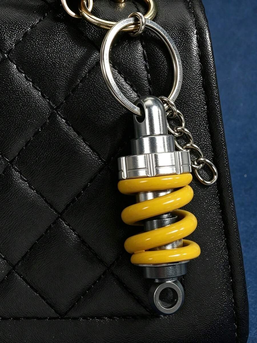 1pc Motorcycle Shock Absorber Keychain, Car Parts Pendant, Mechanical Style Keychain, Metal Key Ring, Car Enthusiast Accessory, Backpack Charm - Multicolor - View 1