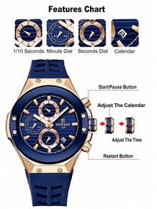 REWARD Men's Quartz Watch Business Fashion Style Calendar Luminous Hands Multi-Functional High Quality Gift Classic Design Stainless Steel Watch Band - Navy Blue - View 6