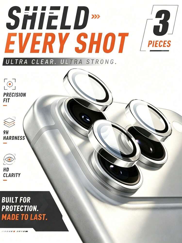 3pcs Transparent Tempered Glass Camera Lens Protector, Compatible With IPhone 18Promax/18Pro/17Promax/17Pro/17 Pro Max/17/16/15/14/13/12/11 Plus Camera Protection. Scratch-Resistant, With Glossy Metal Ring, Perfectly Protects Your Camera Lens. Cute Lens Accessory, Suitable For Daily, Office And Home Use. Crystal Clear, Waterproof, Shockproof, Anti-Drop. - Clear - View 36