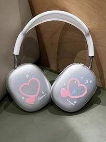 1pc Pink Heart Apple Headphone Case High Transparency TPU Over-Ear Full Coverage Transparent Protective Cover - Clear - View 7
