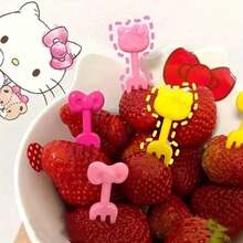 Sanrio 10pcs Hello Kitty Cute Fruit Forks, Party Dessert Forks, Suitable For School And Various Occasions, Reusable, Suitable For Fruit, Cake, Ice Cream - Summer Tableware, Lunch Box, Plate Decoration, Restaurant - Home, Outdoor Picnic - A - View 3