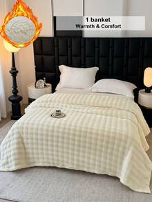 1pc Solid Color Bubble Fleece Blanket - Ultra Soft & Skin-Friendly, Perfect For Living Room, Bedroom, Office, Study, Guest Room, Sofa And Car Use - Textured Design, Machine Washable, Comfortable All Season - Bubble Cream - View 2