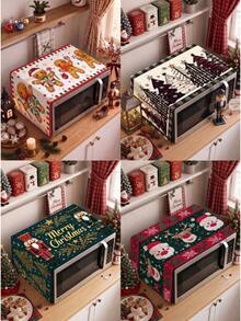 1pc Christmas Microwave Oven Dust Cover Including Christmas Tree Grid, Walnut Soldier, Gingerbread Man, Cartoon Santa Claus & Reindeer Style, Decorative Kitchen Appliance Cover, Christmas Decorations For Home, Kitchen Decor, Merry Christmas Party Decor, Christmas Gift, Xmas Decor, Easy To Clean, Anti-Fouling - Multicolor - View 12