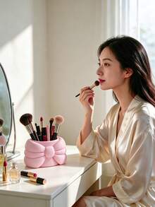1pc Cute 3D Bow Makeup Brush Holder, Elegant Vanity Cosmetic Storage Box, Desktop Lipstick Holder, Suitable For Dormitory And Bedroom Decor - Multicolor - View 5