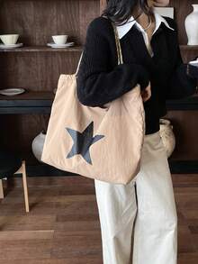 New Vintage Pentagram Large Capacity Commuter Tote Bag Handbag - Khaki - View 3
