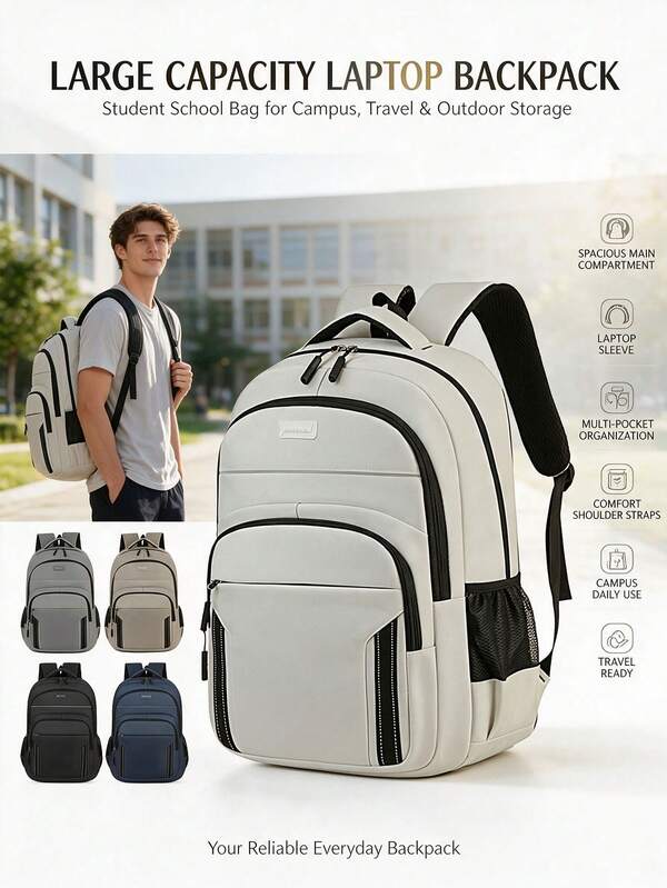 1pc Back To School Season College Style Fashion Men's/Women's Student Backpack, Outdoor Large Capacity Shoulder Bag, 14inch Laptop Bag, Suitable For Travel, City Commute, Campus