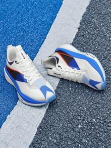 Deconstructed Geometric Colorblock Men's Running Shoes, Carbon Plate Style Streetwear Casual Sports Sneakers - Royal Blue - View 2