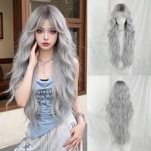 NAMM 30 Inch Light Grey Long Body Wave Wig For Women, Gorgeous Fluffy Synthetic Costume Wig WithBangs-Dark Roots Natural Synthetic Heat Resistant Fiber Hair Suitable For Fashion Girls Daily,Anime Or Costume Cosplay Decoration, Halloween - Multicolor - View 11