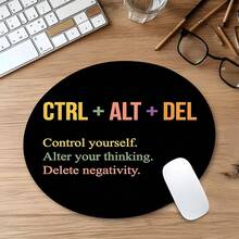 勵志 Ctrl Alt Delete 語錄圓形電競滑鼠墊，時尚黑色桌面保護墊，防滑橡膠底座，小尺寸防水，適用於筆記型電腦與桌上型電腦，適合辦公族與玩家的理想禮物 - 鼠標墊 - 查看 4