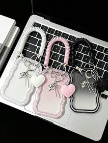 Wavy Edge Transparent Acrylic Card Holder, Y2K Style, With Phone Charm Heart Cat Bow Pendant, Card Holder Accessories, DIY Card Storage Case, Fits Idol Photos, Custom Printed Cards, School ID Cards, Access Cards, ID Cards, Work Badges And Metro Cards, Outer Wavy Asymmetric Frame, For Students And Idol Fans To Decorate Their Cards, Keychains, Backpack Charms, Back To School Essential, Ideal Gift For Girls (Card Paper Not Included) - Multicolor - View 6