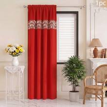 FLYINGCURTAINS Modern Plaid Patchwork Thermal Sunscreen Curtain With Window Rod Bag Style Light Translucent Privacy Window Screen, Farmhouse Style Home Decor Curtain - Red - View 9