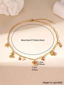 GEREIT 1pc Summer Red Cherry Heart Pendant 18K Gold Stainless Steel Necklace For Women, Suitable For Everyday Wear - Love Cherry - View 4