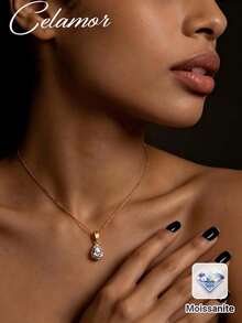 1pc S925 Sterling Silver 4.5T Moissanite Teardrop Pendant Necklace For Women, Suitable For Wedding Season, Mother's Day, Graduation, Vacation, Banquet, Party Gift - Gold - View 1