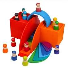 1 Set Rainbow Arch Building Blocks Rainbow Figures Combination Set Wooden Grimm Rainbow Blocks Kindergarten Construction Role Play Toys - Multicolor - View 5