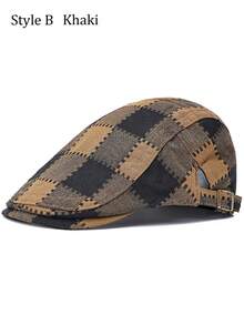 2 Gaya Topi Newsboy Kotak-kotak & Patchwork, Topi Beret Ivy Datar Vintage untuk Pria & Wanita - Kotak-kotak - View 19