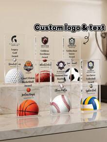 1pc Customized Engraved Acrylic Sports Trophy With Logo And Text, Personalized Commemorative Award Plaque, Suitable For Basketball Football Golf League Championship Award Ceremony, Athlete And Sports Club Team Honor Trophy - Multicolor - View 2