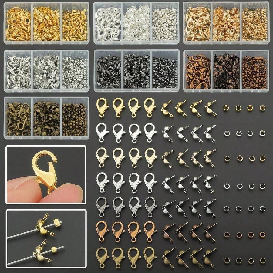 330pcs/Box DIY Jewelry Accessories, Includes 30 Lobster Clasps, 95 Embossed Caps And 205 Spacer Beads, Suitable For Weaving, Beading, Jewelry Making