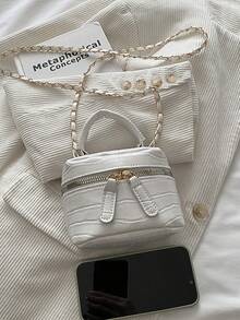 Lightweight Mini Chain Bag Quilted Handbag Bucket Bag Suitable For Girls College Students And Office Workers - White - View 7
