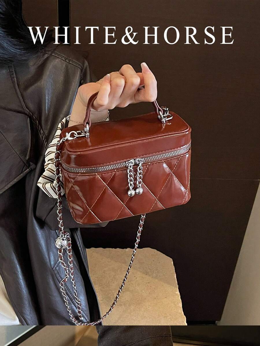 Fashion Quilted Chain Mini Box Bag, Versatile Asymmetrical Shoulder ...