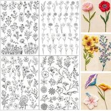 Floral Plant Water-Soluble Embroidery Pattern, Dissolvable Non-Woven Fabric Pre-Printed Embroidery Sticker, Self-Adhesive Non-Woven Fabric Pre-Printed Embroidery Pattern - Black and White - View 2