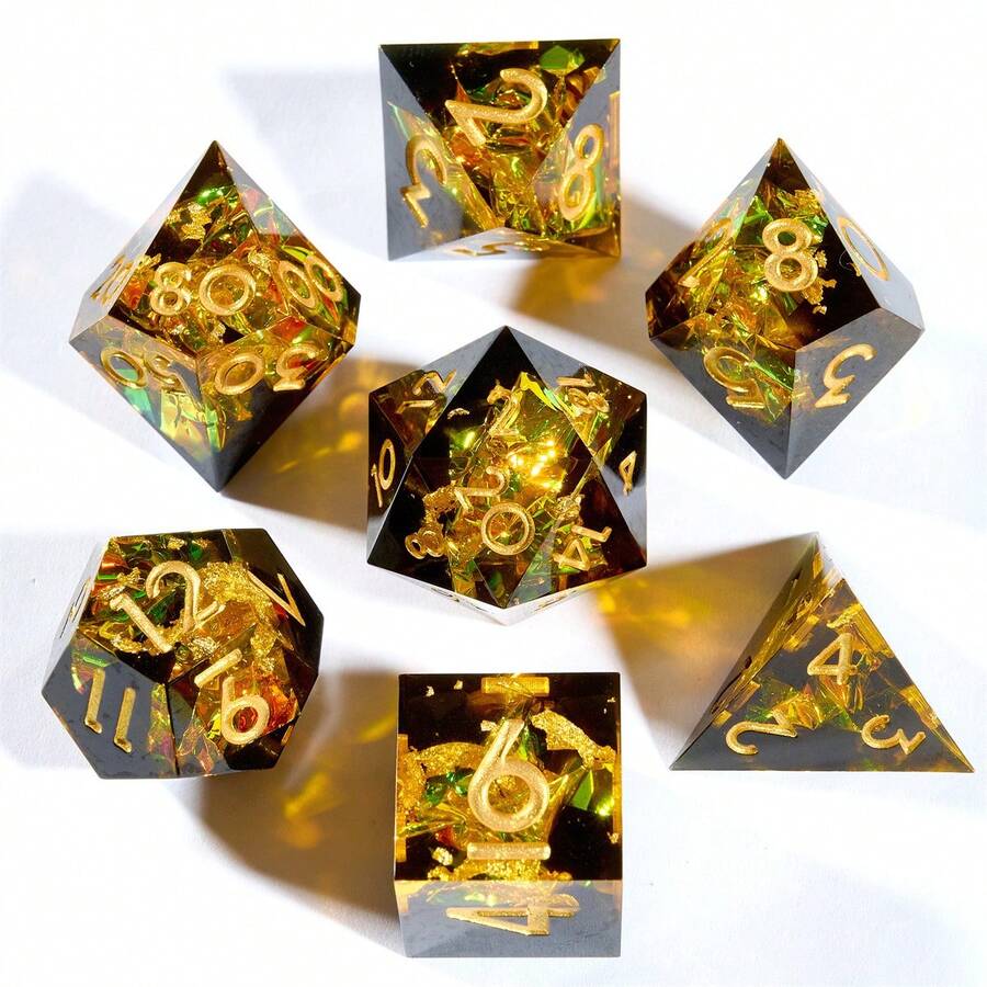 Set Dadu D&D, 7 buah, Dadu D&D Poliedral Isi Resin dengan Lapisan Film Poliester Berkilau, Cocok untuk Permainan Peran, Cocok untuk - MultiWarna - View 1