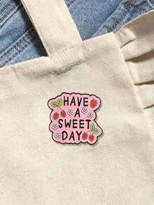 Strawberry Floral Positive Quote Enamel Pin, Sweet Irregular Cartoon Brooch - Pink - View 4