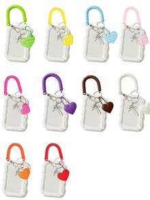 Wavy Edge Transparent Acrylic Card Holder, Y2K Style, With Phone Charm Heart Cat Bow Pendant, Card Holder Accessories, DIY Card Storage Case, Fits Idol Photos, Custom Printed Cards, School ID Cards, Access Cards, ID Cards, Work Badges And Metro Cards, Outer Wavy Asymmetric Frame, For Students And Idol Fans To Decorate Their Cards, Keychains, Backpack Charms, Back To School Essential, Ideal Gift For Girls (Card Paper Not Included) - Multicolor - View 8