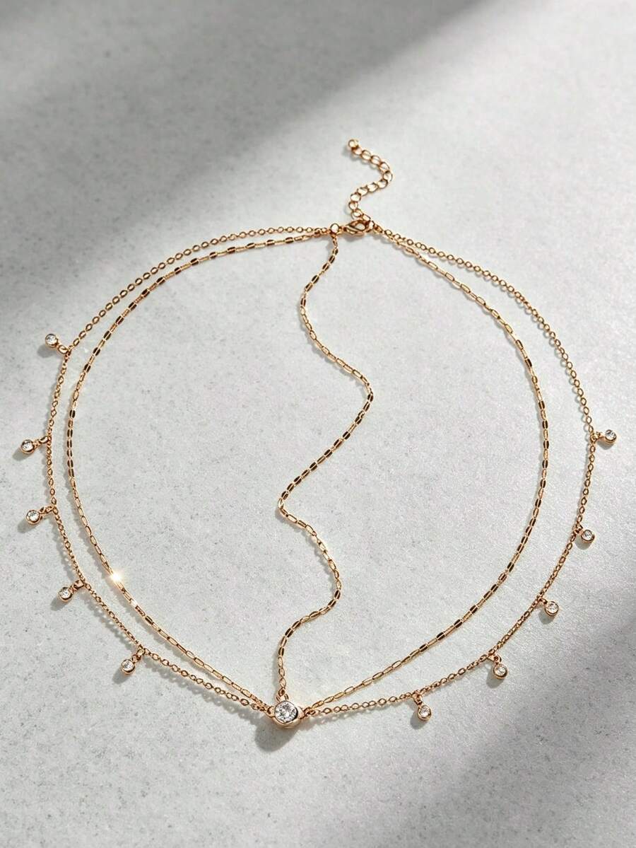 1pc Multi-Layer Rhinestone Pendant, Premium Feel, Minimalist Bridal Dress, Shiny Hair Accessory, Forehead Ornament, Women - Multicolor - View 1