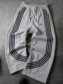 Men's Sports Casual Fashion Sweatpants, Striped Design, Drawstring Waistband, Suitable For Indoor And Outdoor Wear, Multiple Colors Available, Perfect As Couple Gift - Light Grey - View 6