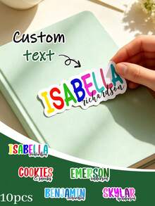 10pcs Customized Name Stickers, Personalized Text Labels, Waterproof Stickers For Water Bottles, Notebooks, Computers, Kids Stickers - Multicolor - View 2